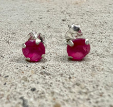 Load image into Gallery viewer, tiny ruby sterling silver stud earrings