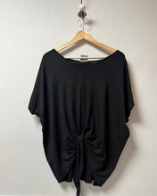 Load image into Gallery viewer, Black v neck loose fit jersey top with a tie front