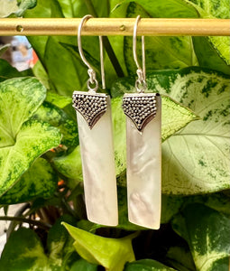 Mother of Pearl Rectangular Drop Earrings with Sterling Silver Detail