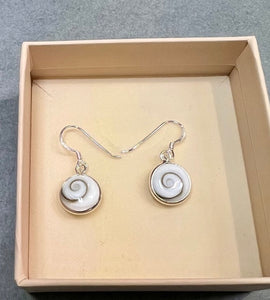 Sterling Silver Round Shell Drop Earrings