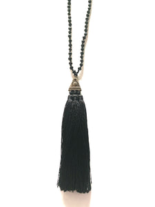Black beaded necklace with tassel