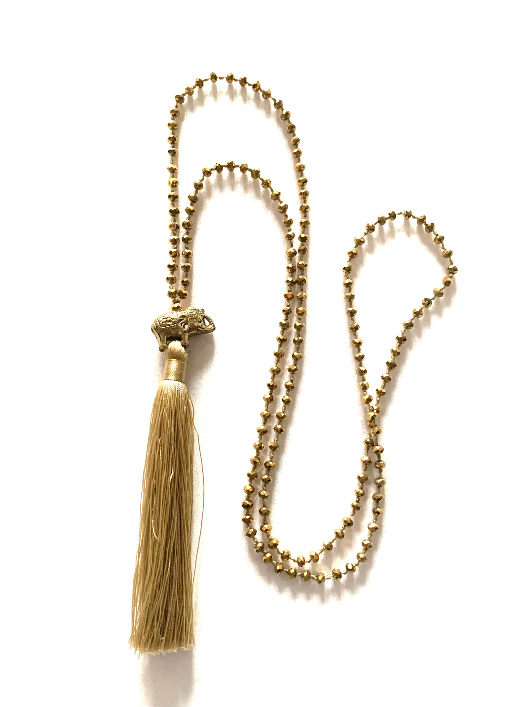 Elephant gold beaded necklace with tassel