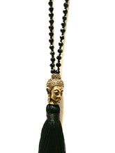 Load image into Gallery viewer, Buddha black sparkly beaded necklace with tassel