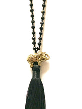 Load image into Gallery viewer, Elephant black beaded necklace with tassel