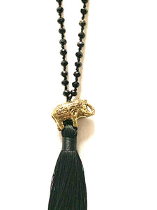 Elephant black beaded necklace with tassel