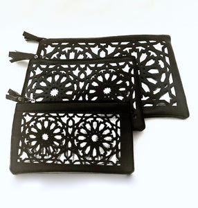 Islamic pattern cut out pouches - Black and silver