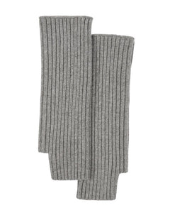 A long ribbed fingerless glove that is made of a cashmere wool mix for extra warmth and style