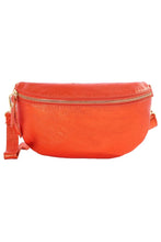 Load image into Gallery viewer, Metallic orange half moon crossbody bag with fully adjustable strap