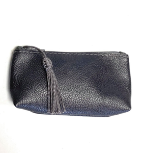 Real leather zip up coin purse with tassel