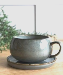 Grey Amera large rustic mug and saucer