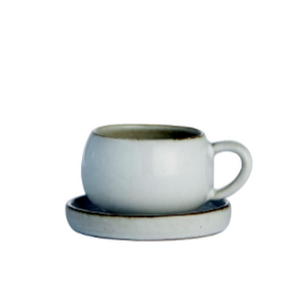 rustic ceramic espresso cup and saucer white sand Amera