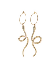 Load image into Gallery viewer, Pilgrim Sensitivity Gold Plated Crystal Dangly Snake Earrings