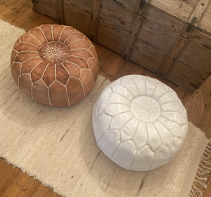 Natural Tan Stitched Moroccan Leather Pouffe