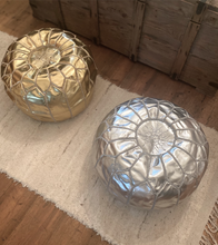 Load image into Gallery viewer, Silver Moroccan leather pouffe
