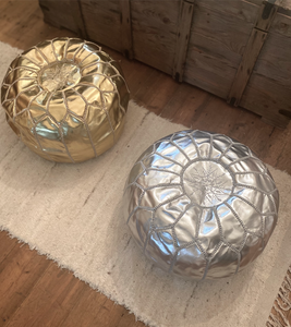 Gold Moroccan Leather Pouffe