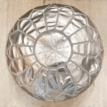 Load image into Gallery viewer, Silver Moroccan leather pouffe