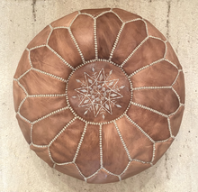 Load image into Gallery viewer, Natural Tan Stitched Moroccan Leather Pouffe