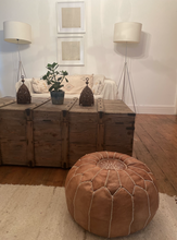 Load image into Gallery viewer, Natural Tan Stitched Moroccan Leather Pouffe