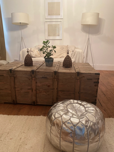 Silver Moroccan leather pouffe