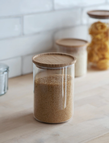 Audley Glass & Bamboo Storage Jar | MediumAudley Glass & Bamboo Minimalist Kitchen Storage Jar | Medium