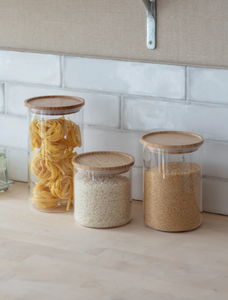 Audley Glass & Bamboo Minimalist Kitchen Storage Jar | Medium