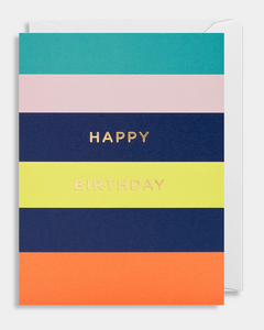 Mini happy birthday card in brightly coloured stripes
