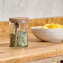 Load image into Gallery viewer, Mango wood and glass storage jar with spoon | Kossi