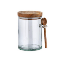 Load image into Gallery viewer, Mango wood and glass storage jar with spoon | Kossi