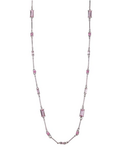 Silver plated chain with a selection of different cut crystals in pale pink