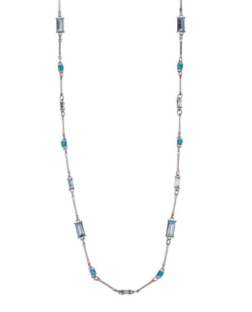Ariana Real White Gold Plated Blue Clear Crystal Long Necklace