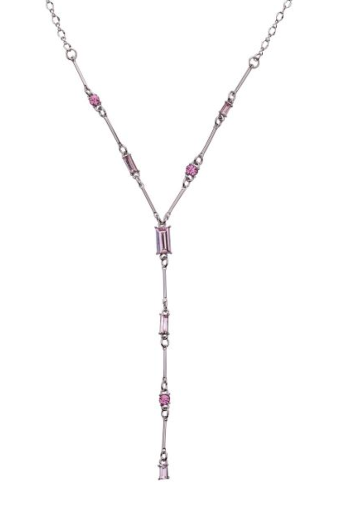 Ariana Real White Gold Plated Pink Clear Crystal Lariat Necklace