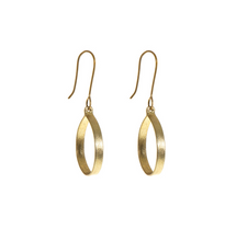 Load image into Gallery viewer, Small hoop earrings made of flat ribbons of brass. Fair Trade