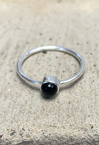 Black Agate Drop Sterling Silver Ring