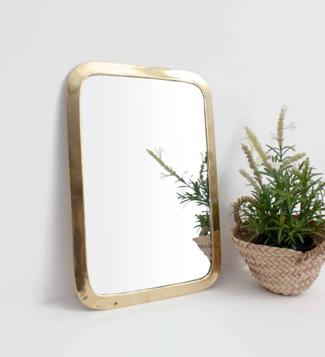 Handmade brass rimmed mirror made in Morocco
