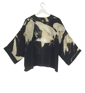 One Hundred Stars LUXE Crepe Stork Kimono | Black