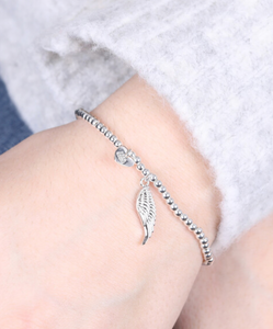 Angel Wing Charm Silver Beaded Bracelet