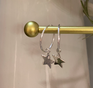 Sterling Silver Medium Hoop Earrings | Sterling Silver Star