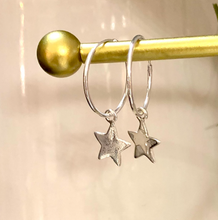 Load image into Gallery viewer, Sterling Silver Medium Hoop Earrings | Sterling Silver Star