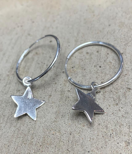 Sterling Silver Medium Hoop Earrings | Sterling Silver Star
