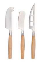 Load image into Gallery viewer, Set of Three Cheese Knives | Stainless Steel &amp; Oak