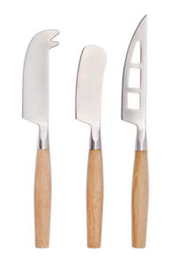 Set of Three Cheese Knives | Stainless Steel & Oak