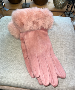Suede Effect Glove with Faux Fur Trim | Dusty Pink