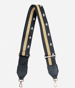 Bag strap with gold sparkly stripe and silver stars