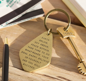 Antique brass quote keyring
