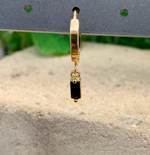 Load image into Gallery viewer, Huggie earring with small black crystal drop 