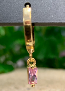 Huggie earring with tiny drop in pink crystal