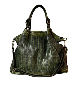Punch Pattern Leather Handbag | Green