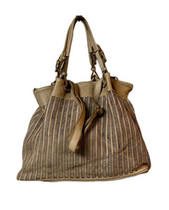 Punch Pattern Leather Handbag | Taupe
