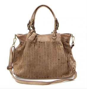 Punch Pattern Leather Handbag | Taupe