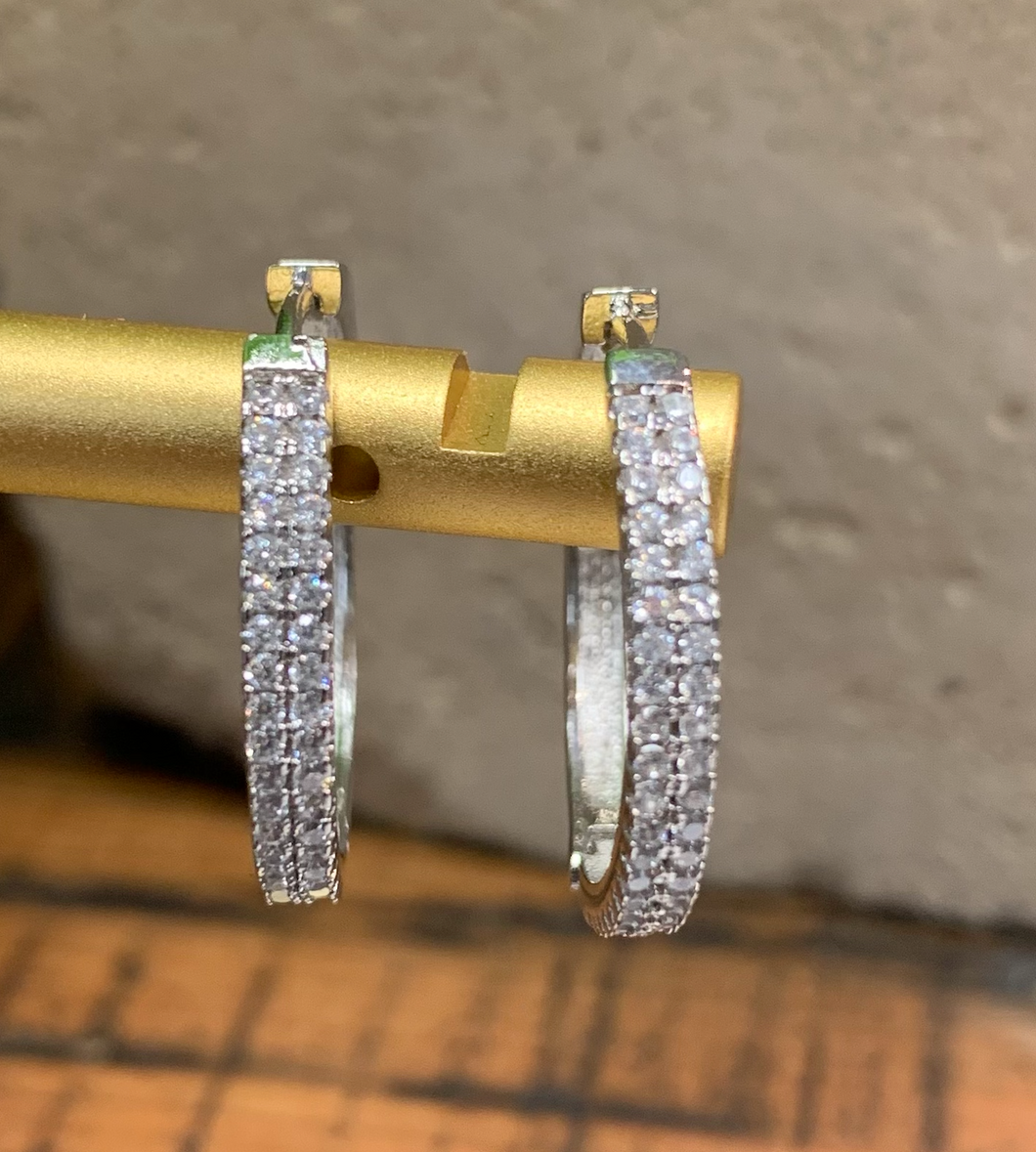 Sparkly Silver Crystal Hoop Earrings